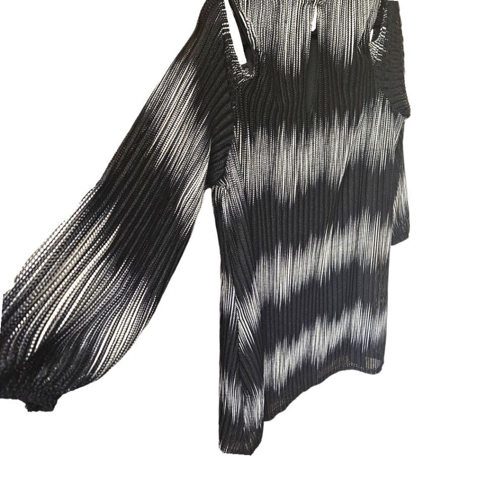 CITY CHICβ Black & Silver Ombre Mesh Knit Long Sleeve Cold Shoulder Shift Dress - Picture 8 of 15